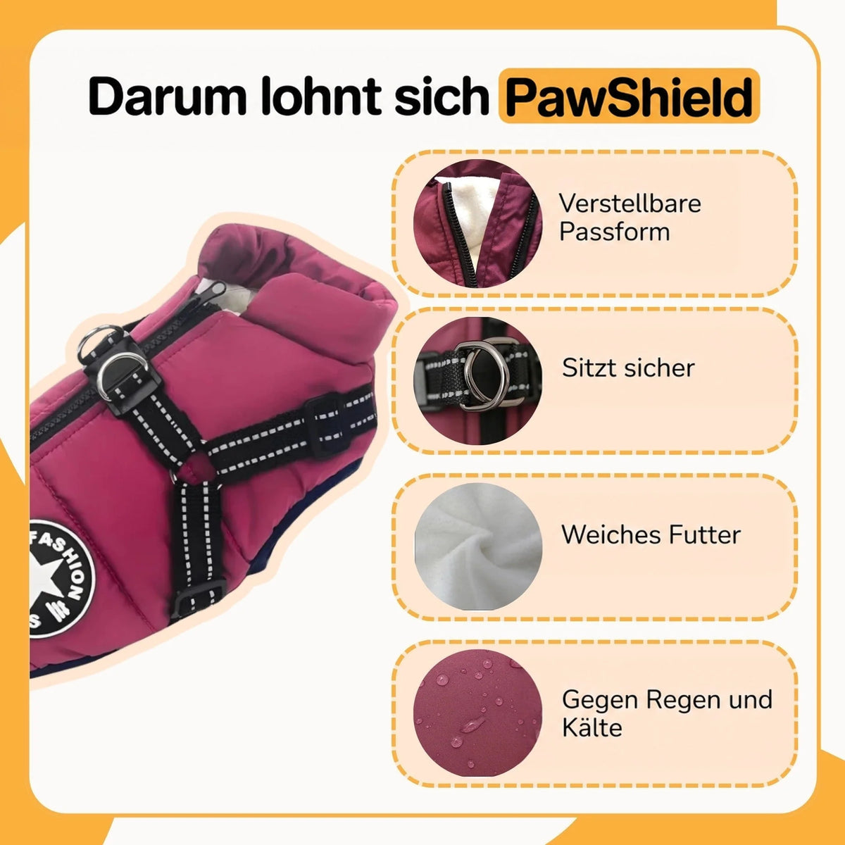 Dog Coat Padded Soft Lining Integrated Harness