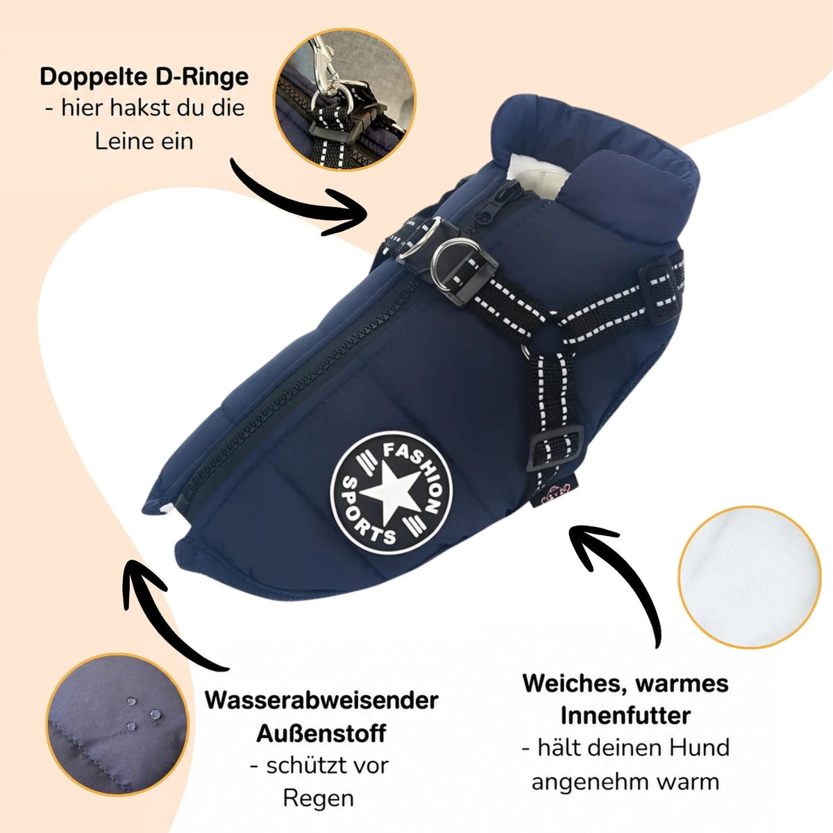 Dog Coat Padded Soft Lining Integrated Harness