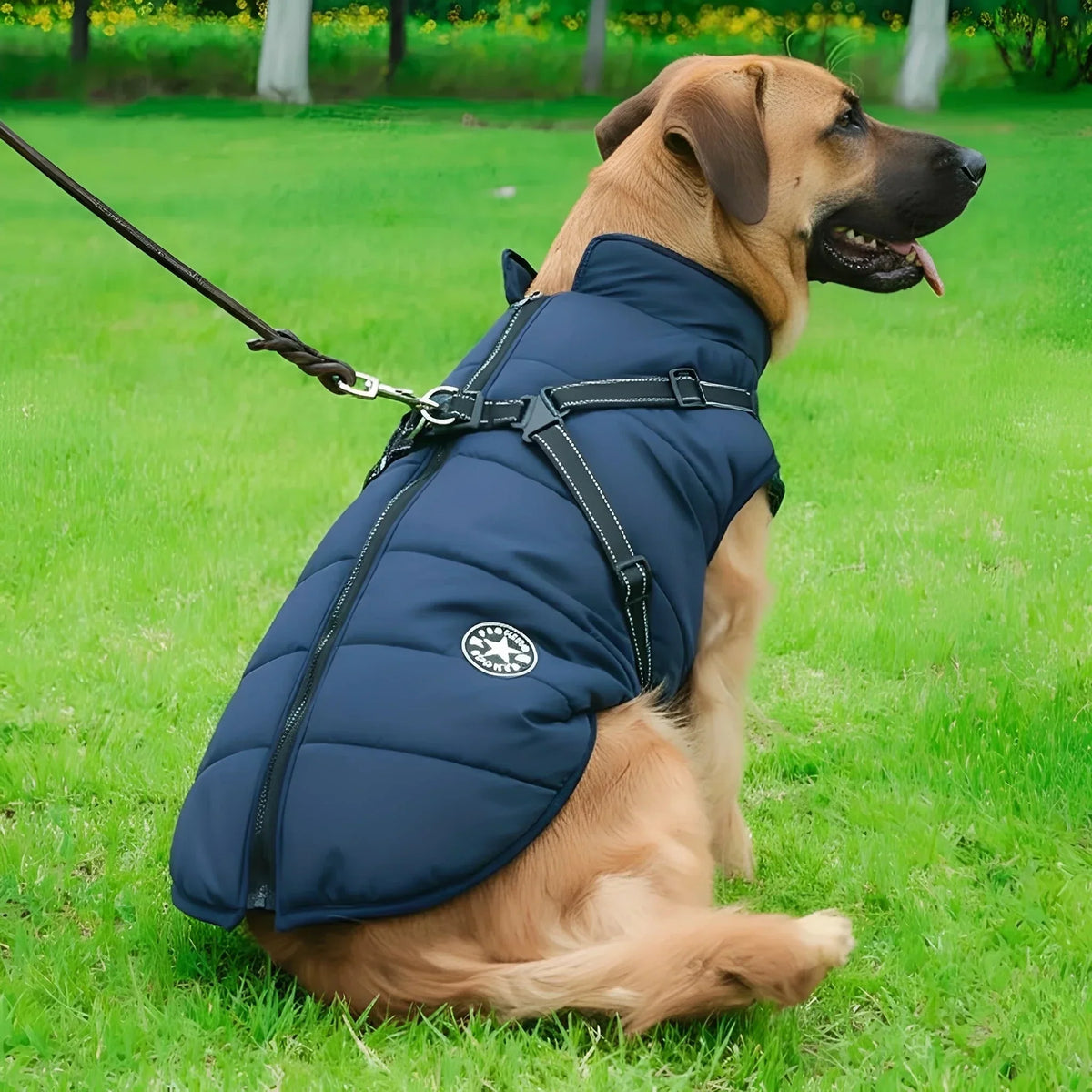 Dog Coat Quilted Padded Warmth Integrated Harness & Soft Lining