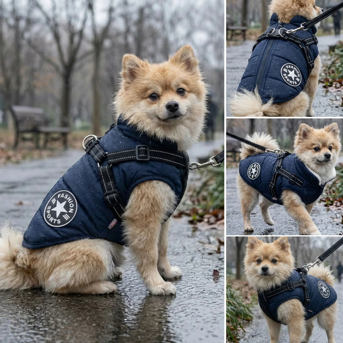 Dog Coat Quilted Padded Warmth Integrated Harness & Soft Lining