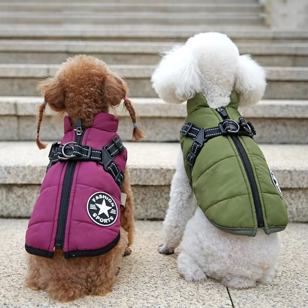 Dog Coat Quilted Padded Warmth Integrated Harness & Soft Lining