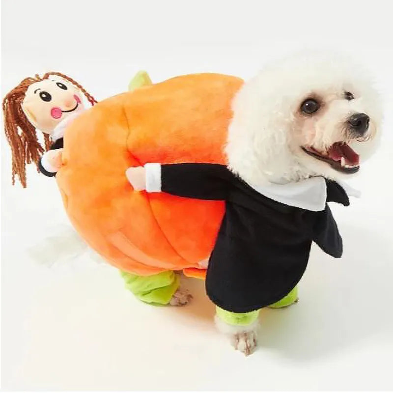 Dog Costume Pumpkin Design Velvet Secure Fit