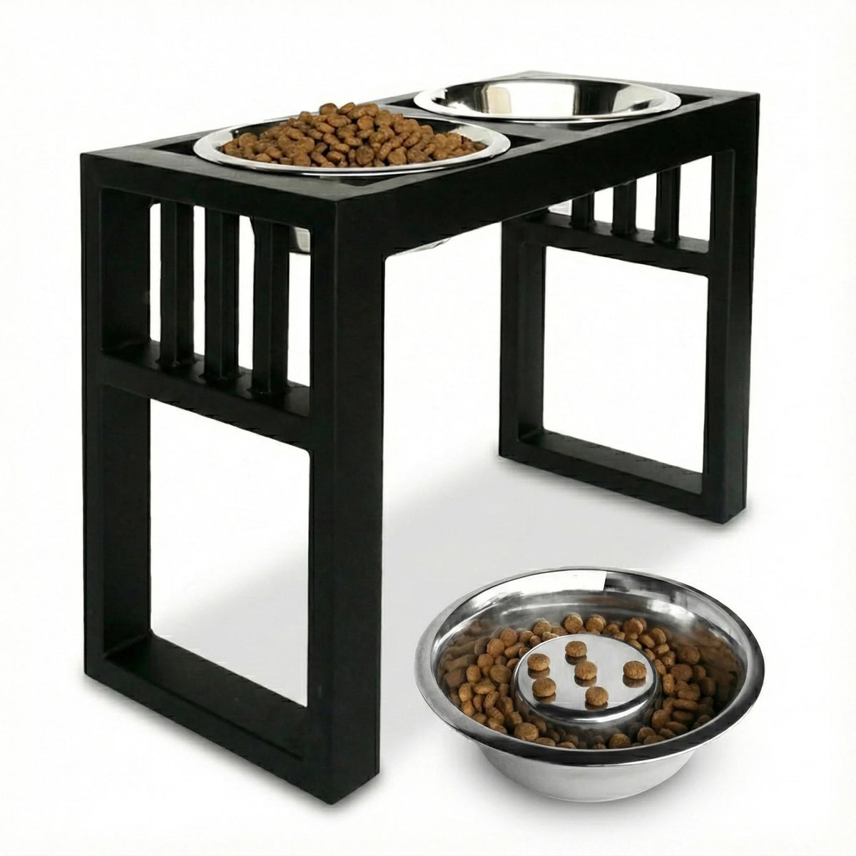Dog Feeder Elevated Double Bowl Stainless Steel Bowls