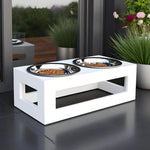 Dog Feeder Elevated Double Bowl Stainless Steel Weatherproof Stand