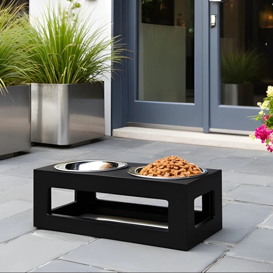 Dog Feeder Elevated Double Bowl Stainless Steel Weatherproof Stand