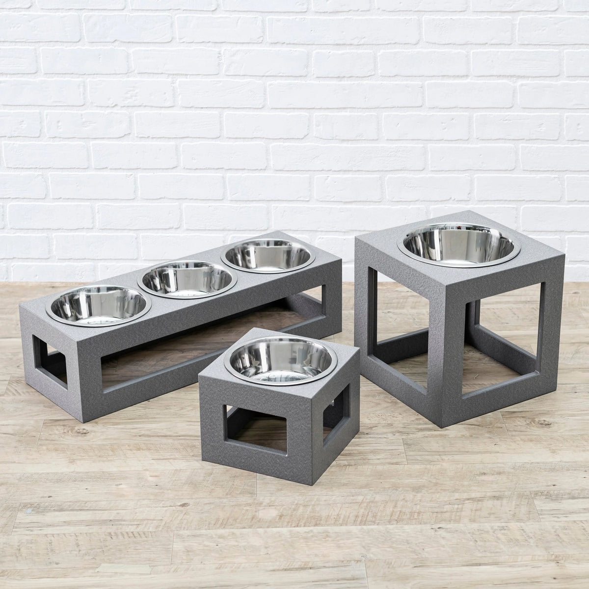 Dog Feeder Elevated Triple Stainless Steel Bowls