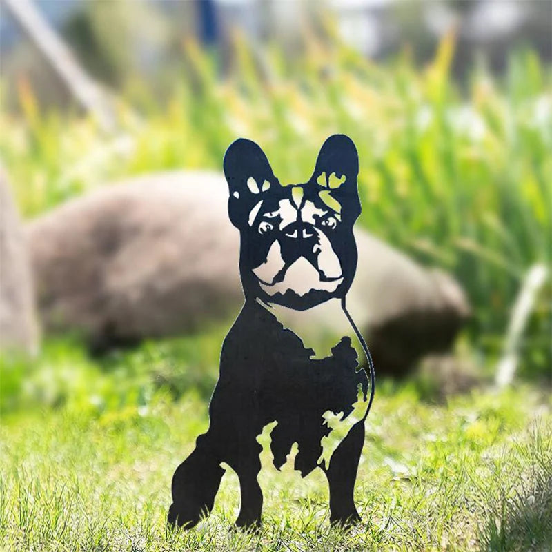 Dog Garden Ornament Weather-Resistant Iron With Stakes