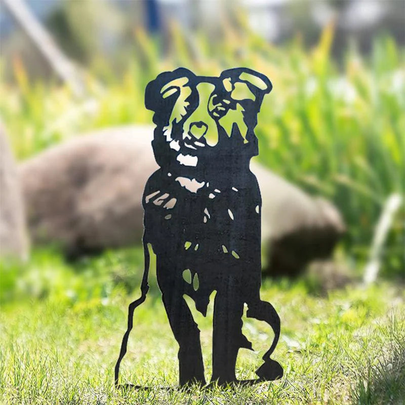 Dog Garden Ornament Weather-Resistant Iron With Stakes