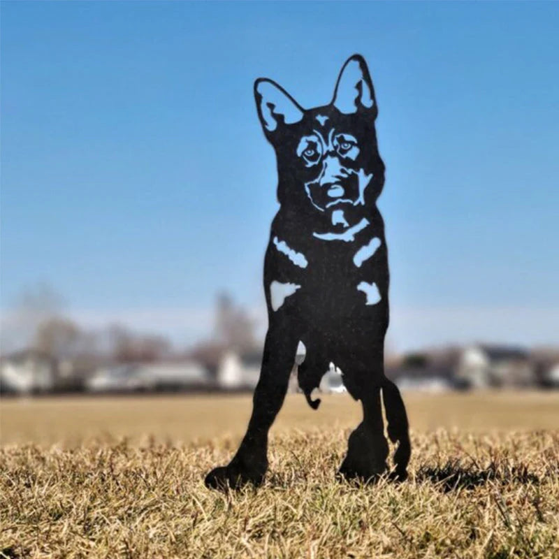 Dog Garden Ornament Weather-Resistant Iron With Stakes