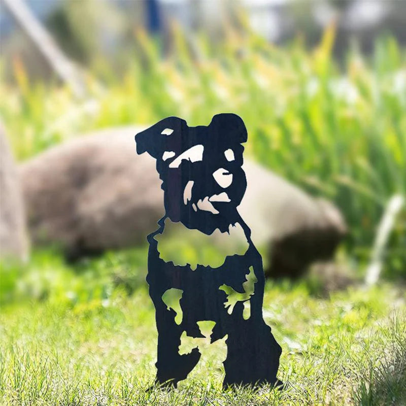 Dog Garden Ornament Weather-Resistant Iron With Stakes