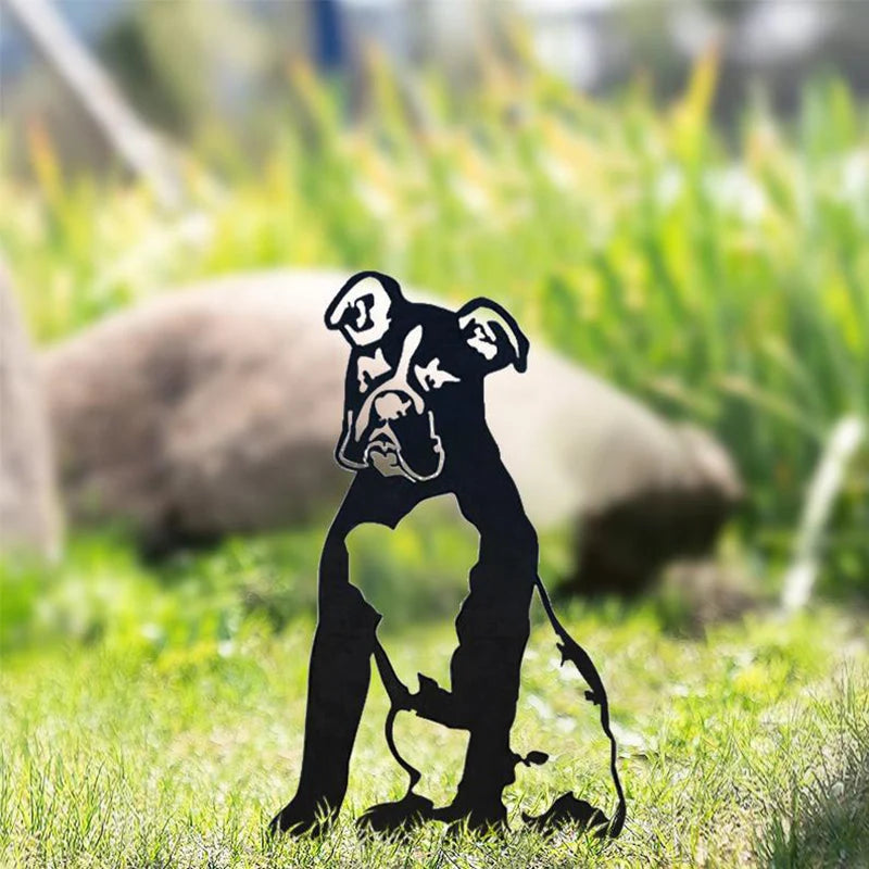 Dog Garden Ornament Weather-Resistant Iron With Stakes