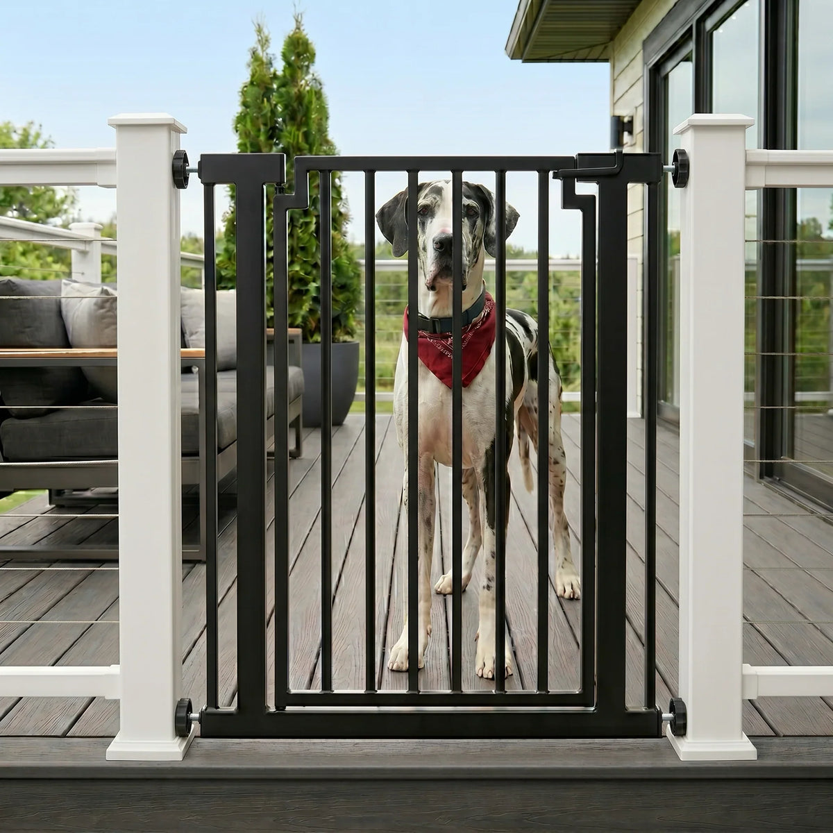 Dog Gate Extra Tall 42 Inch Steel Walk-Through Pressure-Mounted