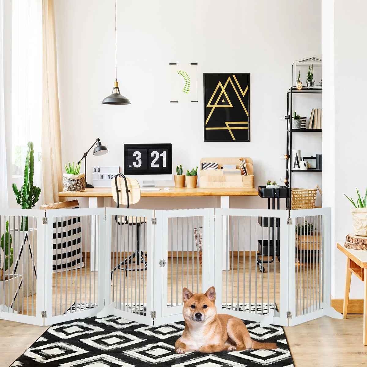 Dog Gate Freestanding Foldable Extra-Wide Lockable Door