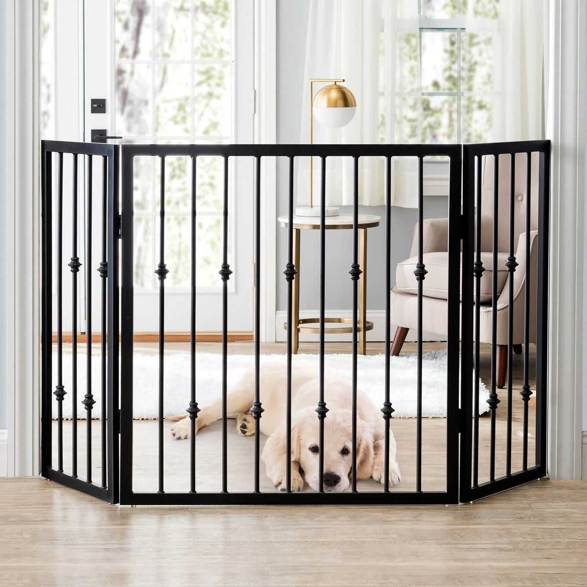 Dog Gate Freestanding Folding Wrought Iron 36–56 Inches Wide
