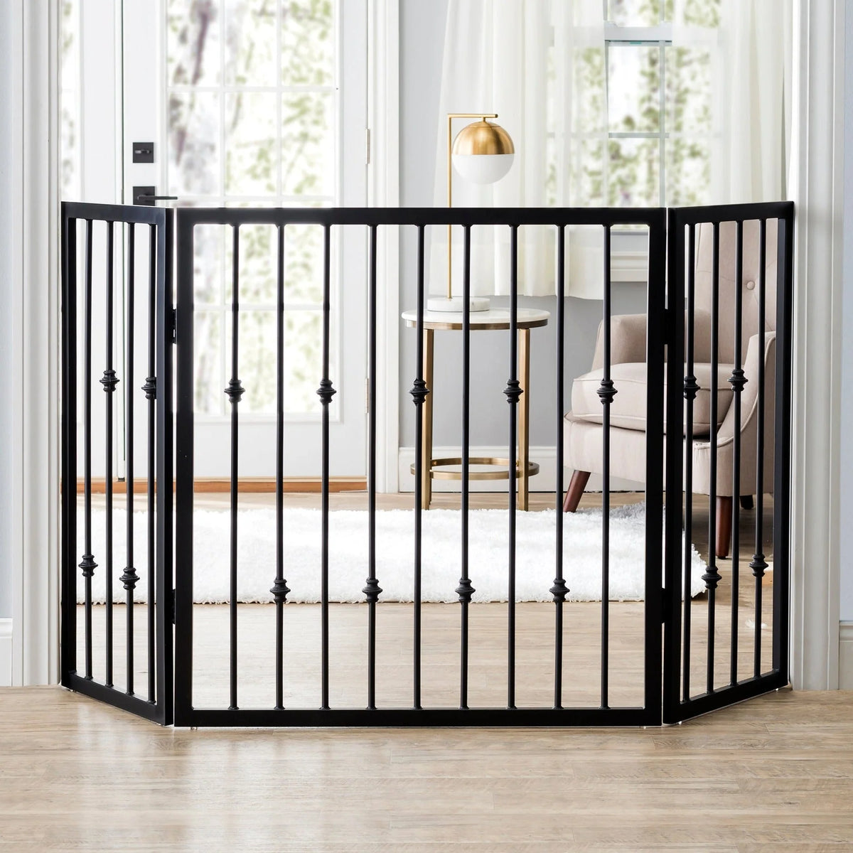 Dog Gate Freestanding Folding Wrought Iron 36–56 Inches Wide