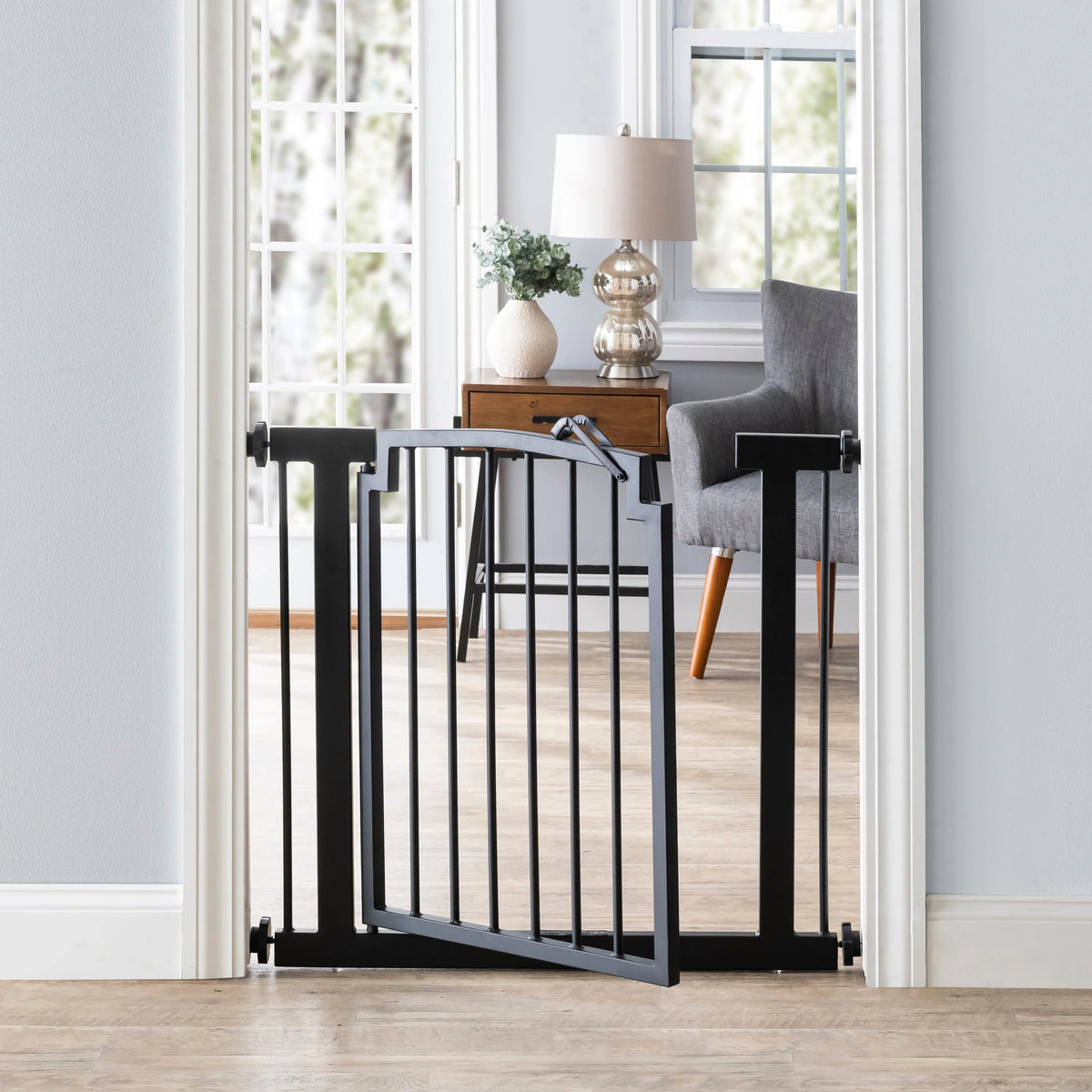 Dog Gate Steel Pressure-Mounted Walk-Through Door