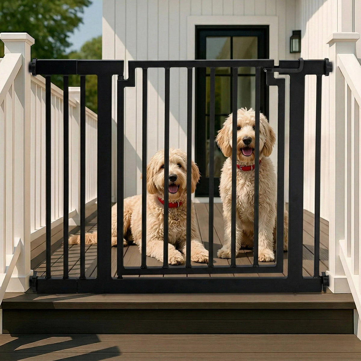 Dog Gate Weather-Resistant Steel Pressure-Mounted Adjustable