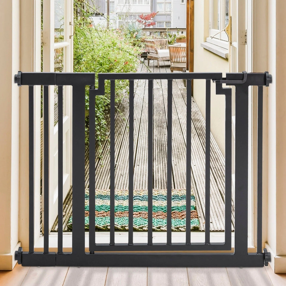 Dog Gate Weather-Resistant Steel Pressure-Mounted Adjustable