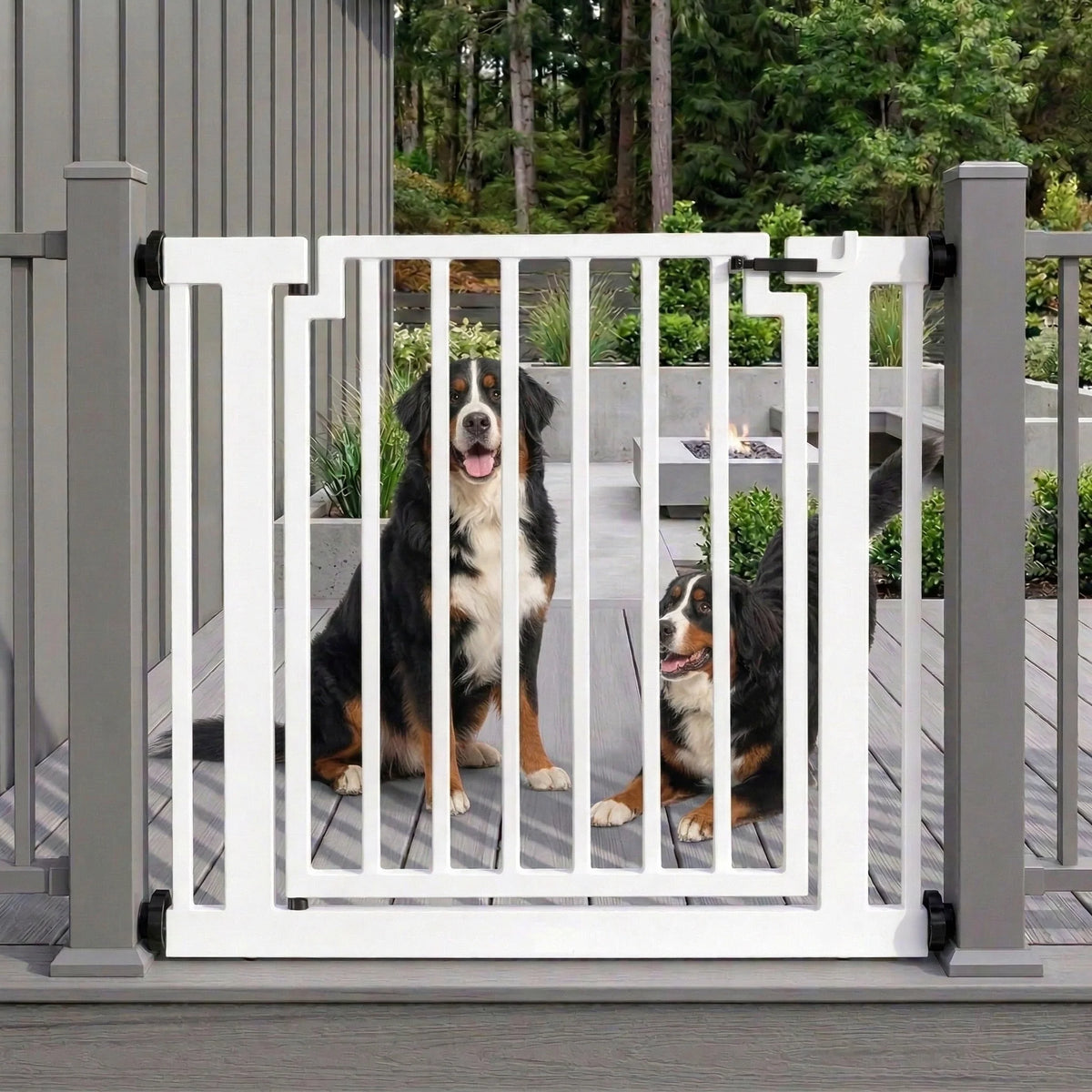 Dog Gate Weather-Resistant Steel Pressure-Mounted Adjustable