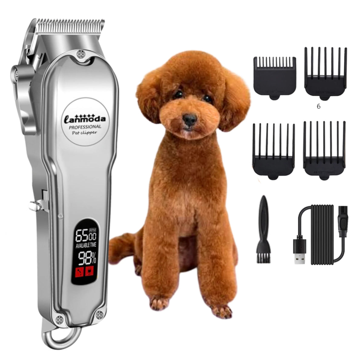Dog Grooming Clippers Quiet Cordless Carbon Steel Blades 180-Minute Runtime