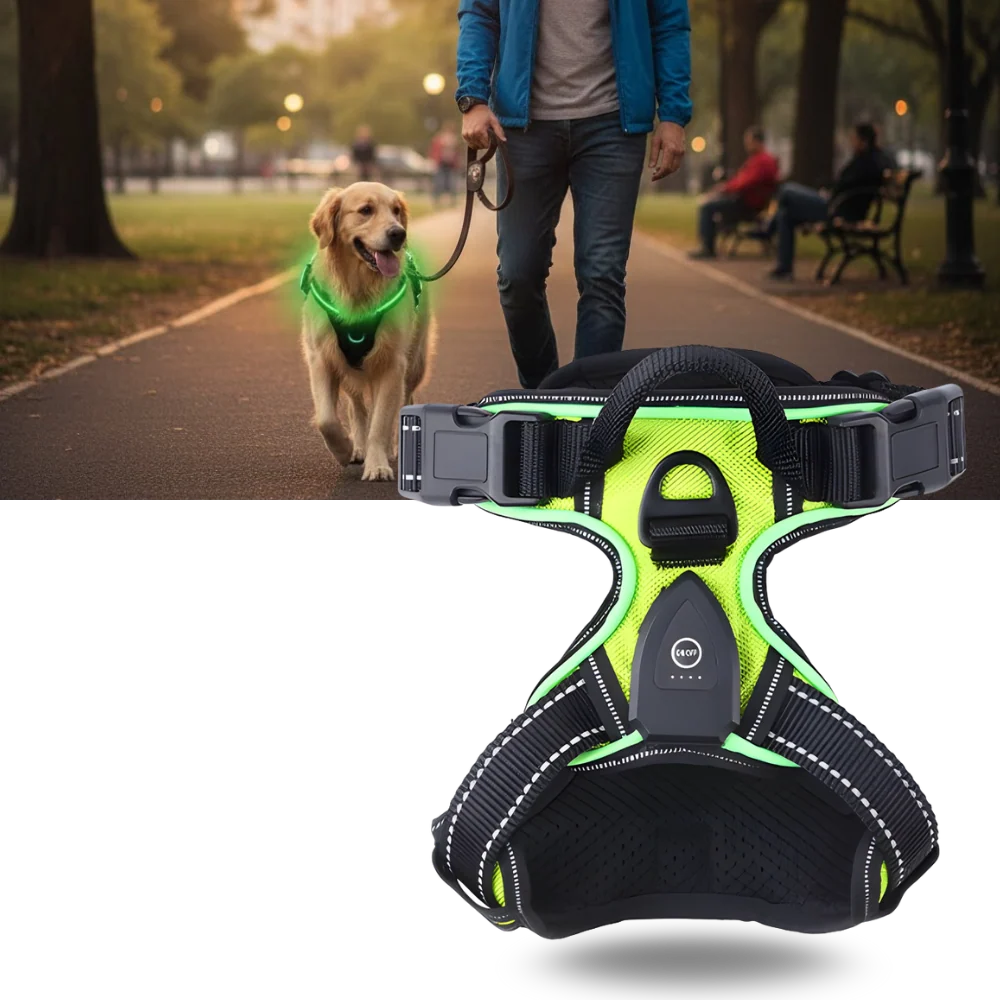 Dog Harness No-Pull LED Lights USB-C Rechargeable