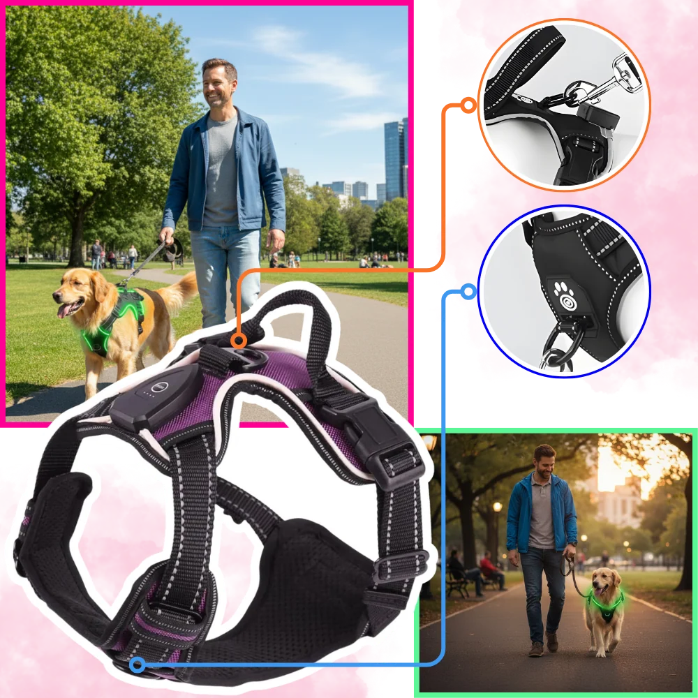 Dog Harness No-Pull LED Lights USB-C Rechargeable