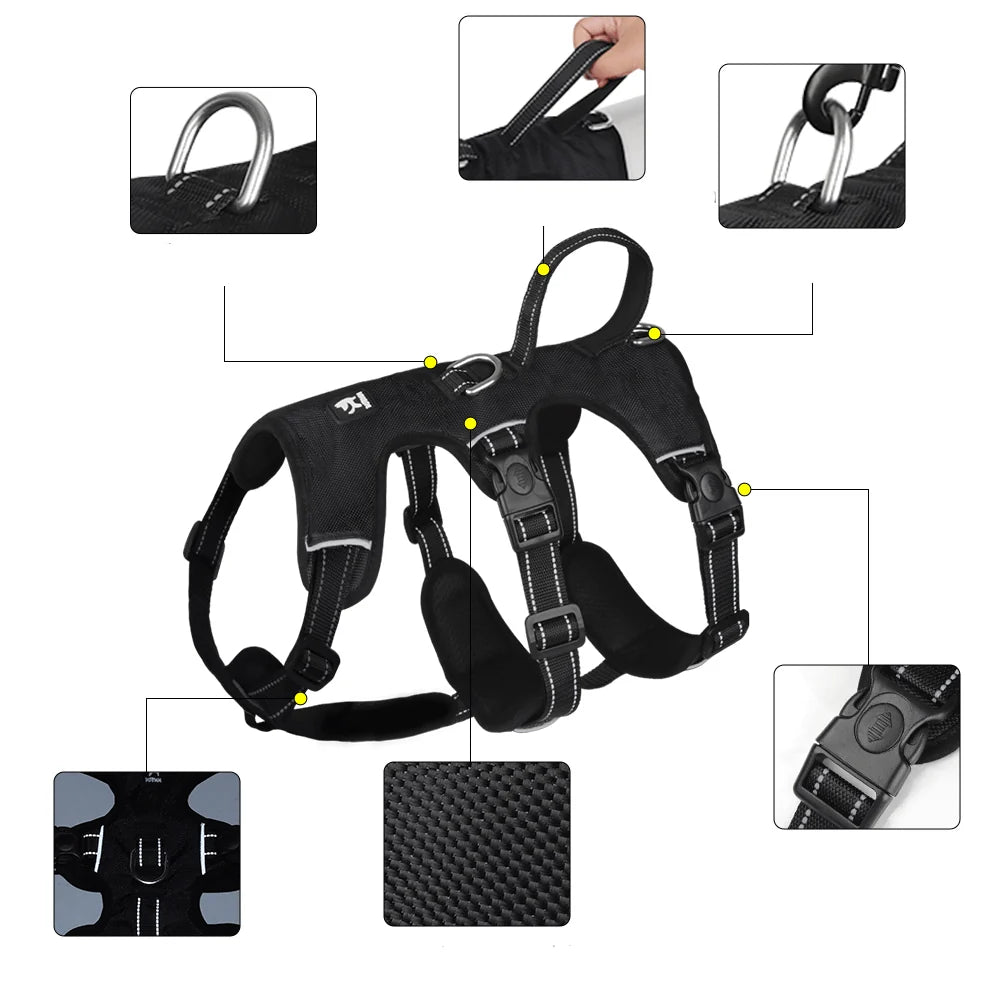 Dog Harness Reflective Escape-Proof Adjustable No-Pull Fit