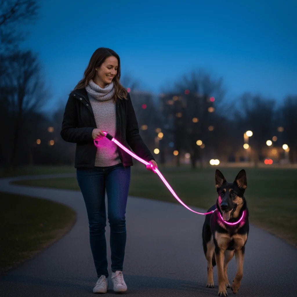Dog Leash LED Light Reflective USB Rechargeable