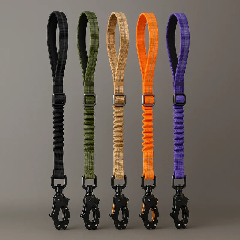 Dog Leash Shock-Absorbing Bungee Reflective Strands Seatbelt Clip