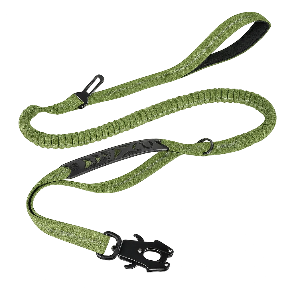 Dog Leash Shock-Absorbing Bungee Reflective Strands Seatbelt Clip