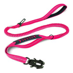 Dog Leash Shock-Absorbing Bungee Reflective Strands Seatbelt Clip