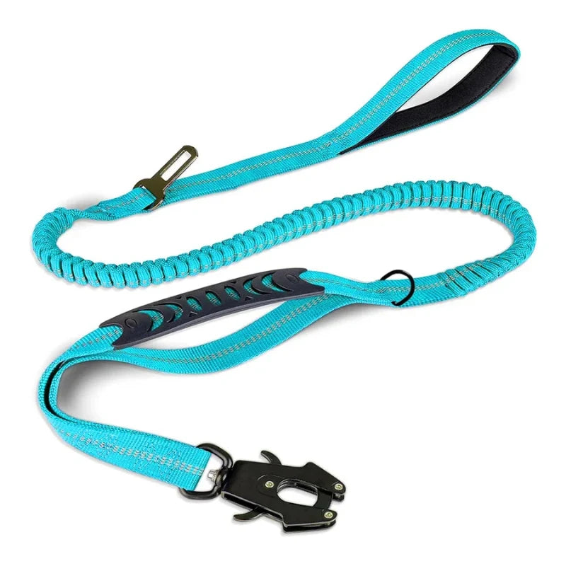 Dog Leash Shock-Absorbing Bungee Reflective Strands Seatbelt Clip