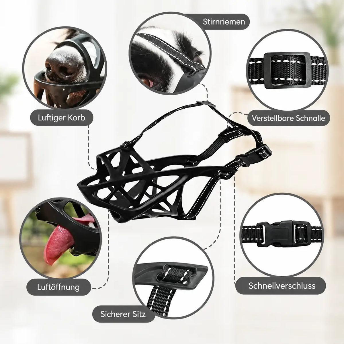 Dog Muzzle Breathable Adjustable Reflective Strap
