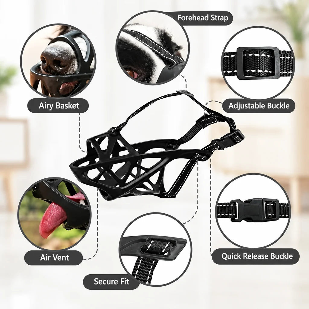 Dog Muzzle Breathable Adjustable Reflective Strap
