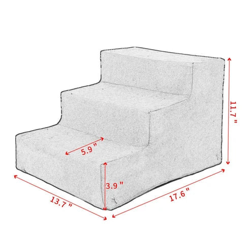 Dog Stairs Three-Step Removable Washable Fleece Cover Supports 44 lb