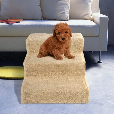 Dog Stairs Three-Step Removable Washable Fleece Cover Supports 44 lb