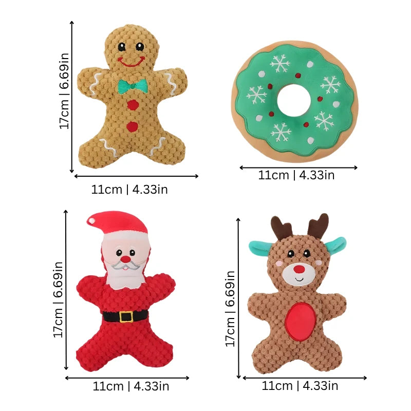 Dog Toy Set Holiday Plush Squeakers Set of 5