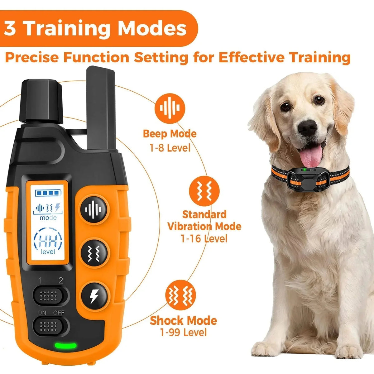 Dog Training Collar Long-Range Remote Three Modes Waterproof