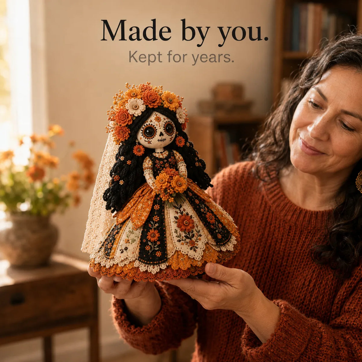 Doll Sewing Kit Day of the Dead Patchwork Design