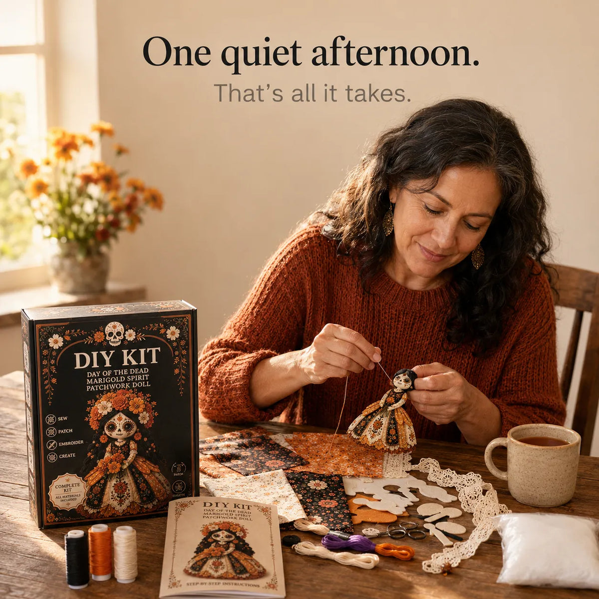 Doll Sewing Kit Day of the Dead Patchwork Design