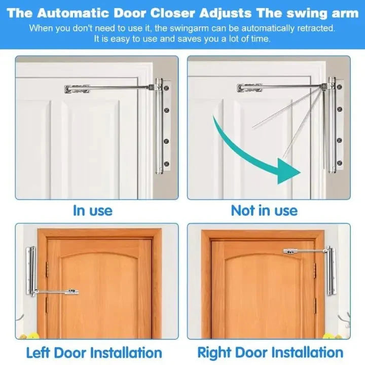Door Closer Adjustable Closing Force Silent Stainless Steel