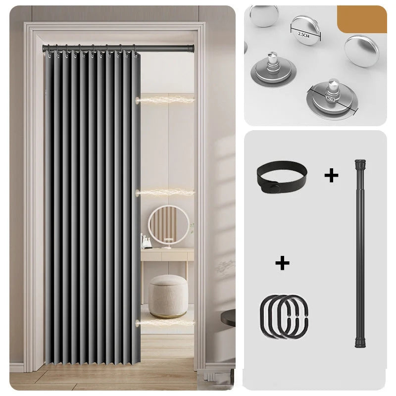 Door Curtain Magnetic Closure Accordion Folding No-Drill Installation