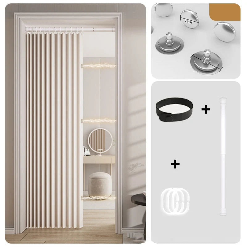 Door Curtain Magnetic Closure Accordion Folding No-Drill Installation