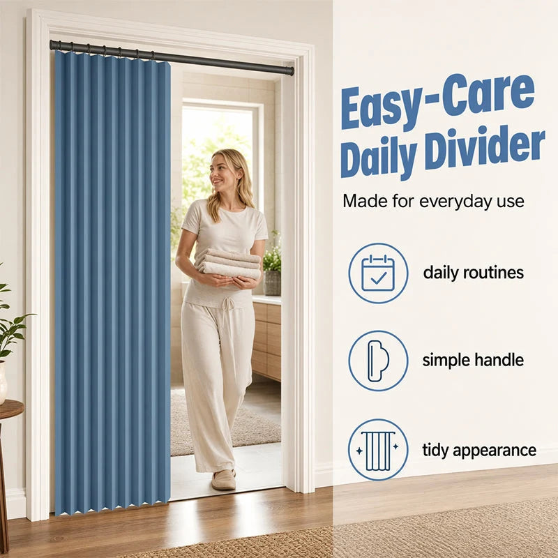 Door Curtain Magnetic Closure Accordion Folding No-Drill Installation