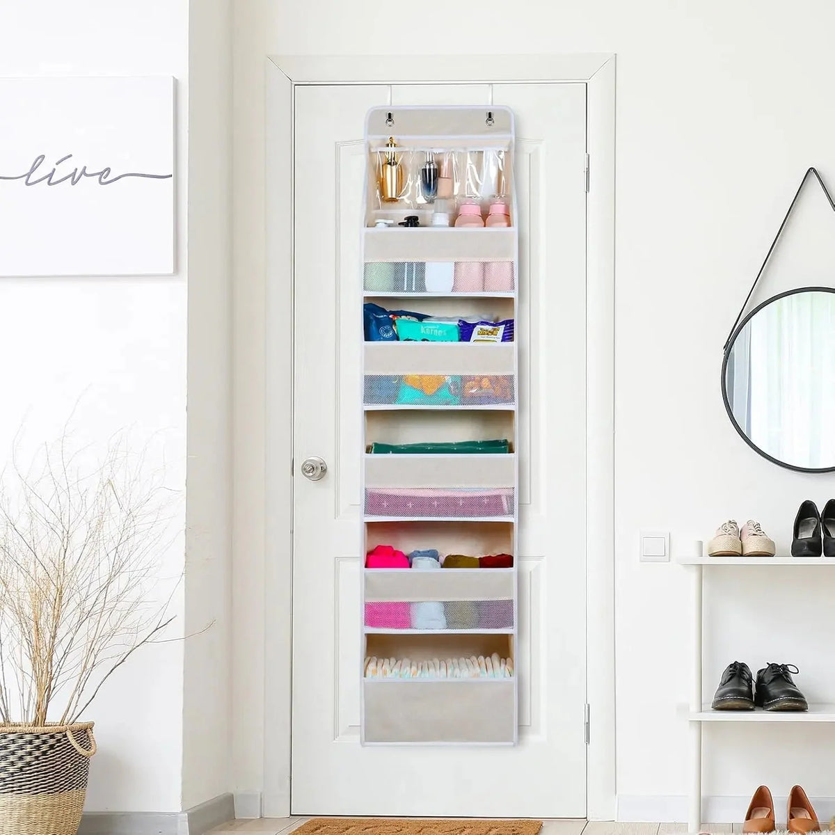 Door Hanging Organizer 5-Tier Mesh Compartments 8 Extra Pockets