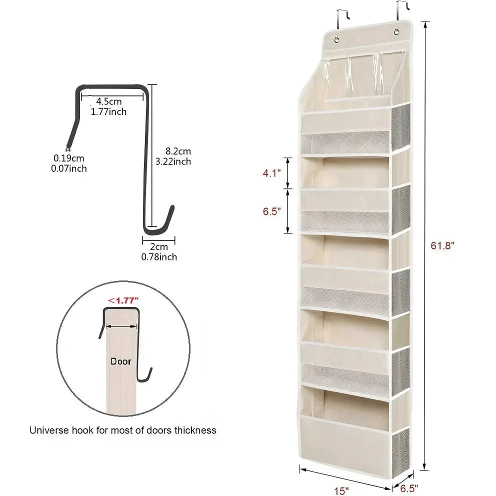 Door Hanging Organizer 5-Tier Mesh Compartments 8 Extra Pockets