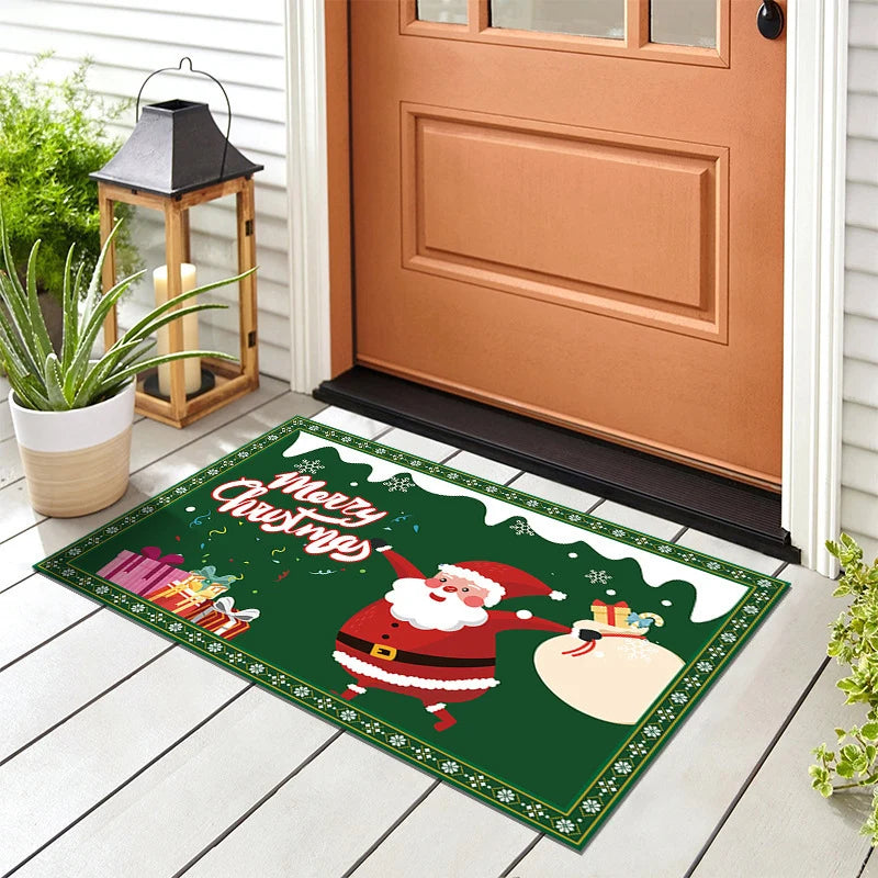 Door Mat Snowman Checkered Weather-Resistant & Non-Slip Backing