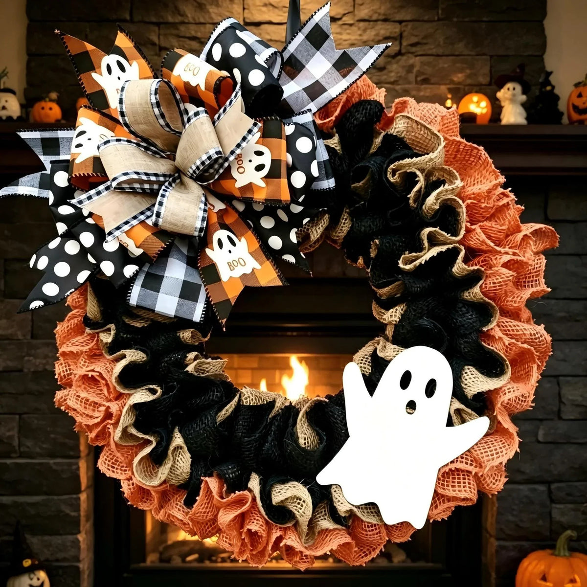 Door Wreath Burlap Ghost Accent Tool-Free Hanging