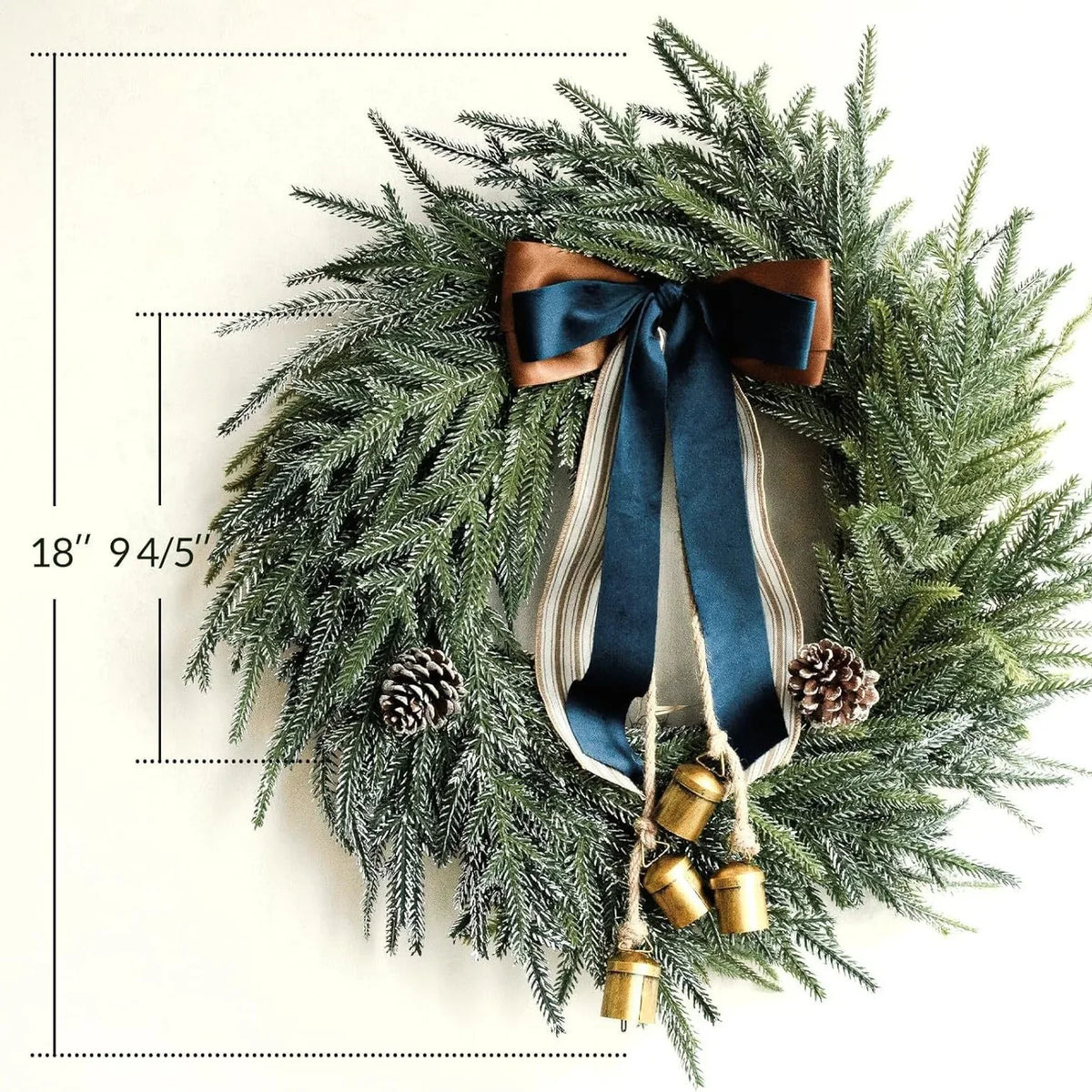Door Wreath Faux Evergreen 18 Inch Ribbon & Bells