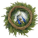 Door Wreath Faux Evergreen 18 Inch Ribbon & Bells